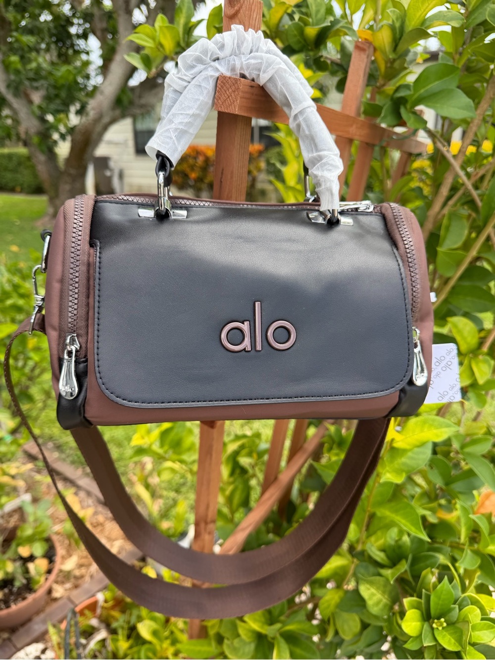 ALO Yoga Black and Brown Women's Crossbody Satchel